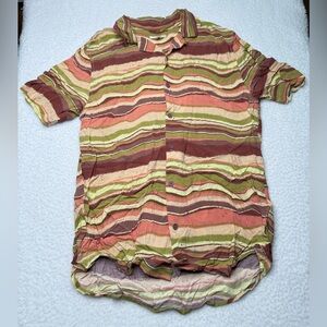 Earthbound Men Camp Shirt Small Art Funky Stripe Indie Sleaze Goblincore‎